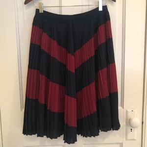 J. Crew Pleated Chevron Striped Midi Skirt